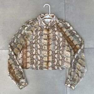 Aritzia Cropped Snake Print Button Down Long Sleeve Blouse